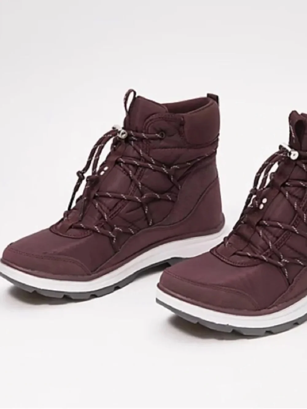 New Ryka Water Repellant Bungee Winter Boots Brae Exotic Burgundy Ankle Bootie